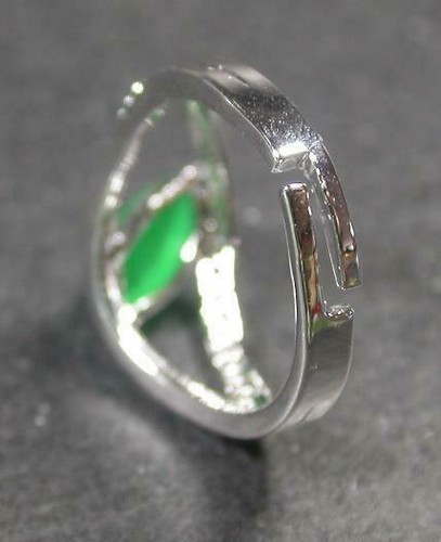 Fashion Genuine Green Jade Marquise 18KGP Cubic Zirconia Adjustable Size Ring - Picture 7 of 8