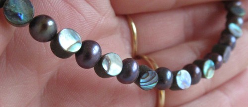 STERLING SILVER ABALONE SHELL & PEACOCK PEARL BEADED NECKLACE 17" 17.64g (27106 - Picture 8 of 10