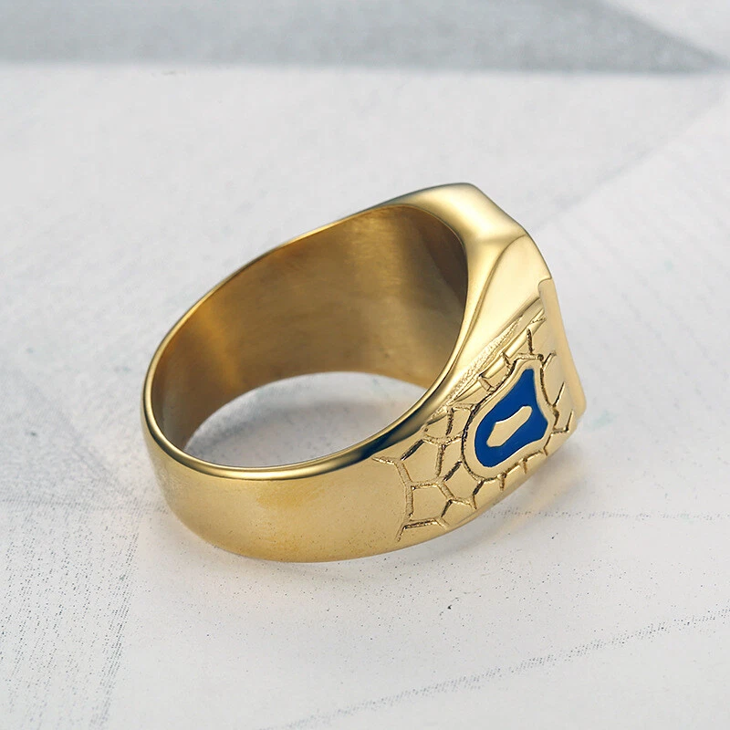 Anel retrô maçônico azul dourado para homens aço inoxidável esmalte anel de banda de pedreiro livre - Imagem 3 de 4