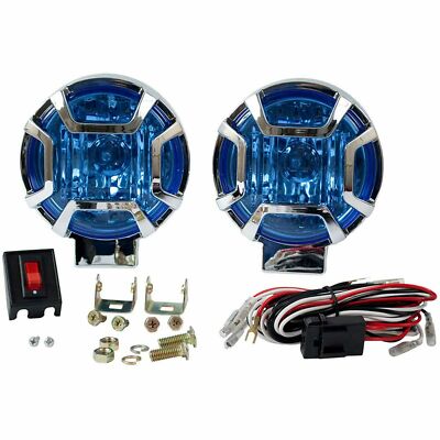 5'' Universal Round Blue Glass Fog Light Lamp Kit + Wiring kit Car Truck