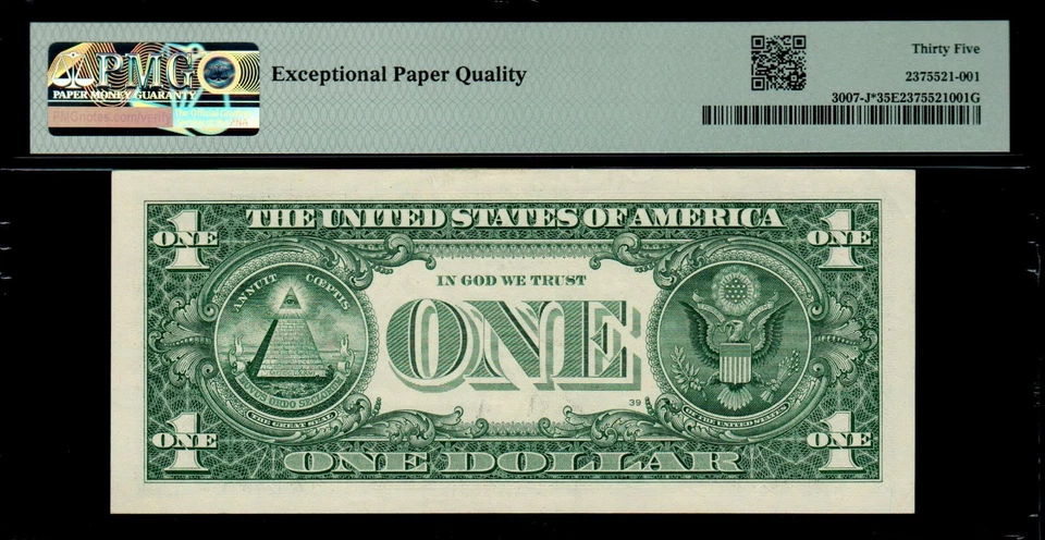 2021 $1 KANSAS CITY STAR NOTE LOW Serial J00002418* PMG 35 EPQ Fr 3007-J* FW FRN - Image 2 of 2