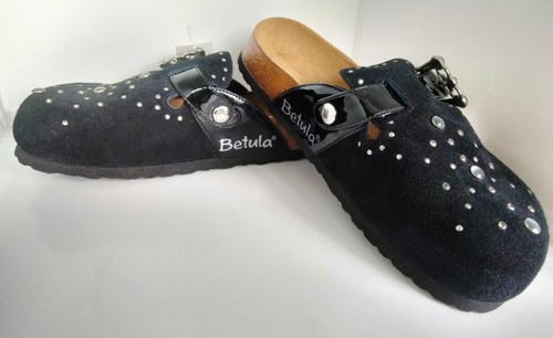 New Birkenstock Betula Rocko Suede Black/Blue Leather Buckle Clogs L8 2 Pair - Imagen 8 de 20
