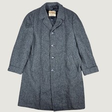 Vintage Harris Tweed Handwoven Pure Scottish Wool Long Overcoat Gray Herringbone