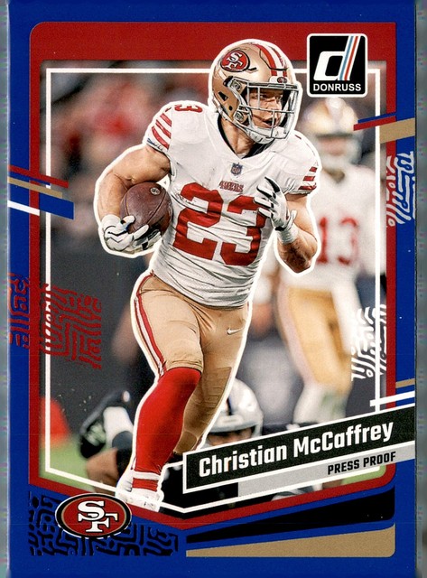 2023 Donruss #267 Christian McCaffrey Press Proof Blue