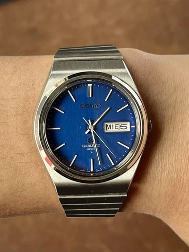 1977 Seiko 4633-8089 SQ '4004' Blue Dial Mens Stainless Steel Quartz Watch, Runs