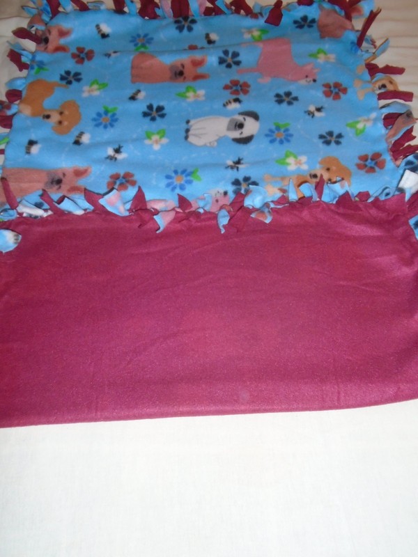 Paw Print Hearts Dog ~ Pet Double Sided Hand Tied Fleece Rag Crate Blanket ~ New