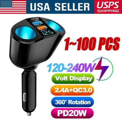 Dual USB Car Cigarette Lighter Socket Splitter Power Adapter Charger Outlet lot