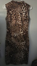 Women's Shein mock neck sleeveless leopard print bodycon dress