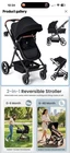 2 in 1 Baby Stroller Foldable Pram Newborn Toddler Carriage with Canopy Black
