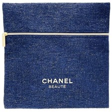 Chanel Beauty Pouch Novelty Cosmetic Tweednavy Gold Beaute Multi