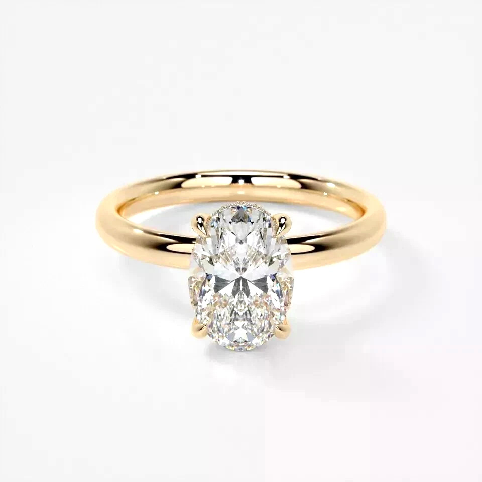 Diamond Ring 14k Yellow Gold Oval Cut 2.15 Ct IGI Lab Created E F VVS Size 5.5