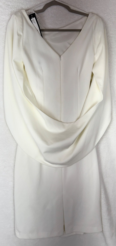 BETSY and ADAM Jordan Crepe Draped Arm Sheath Midi White Dress Lined SIZE 6 $199 - Picture 4 of 14