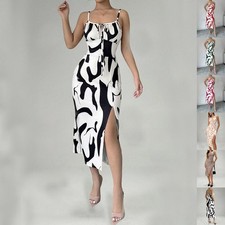 Summer Printed Suspender Split Dress Fashion Slim Lace-up Long Dresses For Women