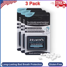 Zelmin's Minty Mouth Breath Freshener 3 Pack, Long Lasting Bad Breath Treatment