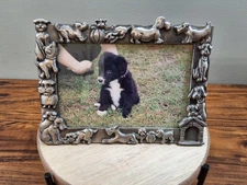 Cute Decorative Pewter Look Dog Themed Puppy Picture Frame for a 3.5" x 5" Photo