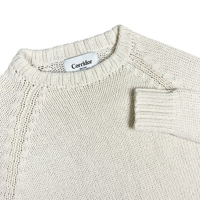 Corridor Sweater Mens Medium Cream Cotton Crew Neck Preppy Fisherman Pullover