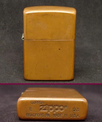 2003 Vintage COPPER ZIPPO Lighter E 03 ORIGINAL INSERT Bradford PA Made in USA