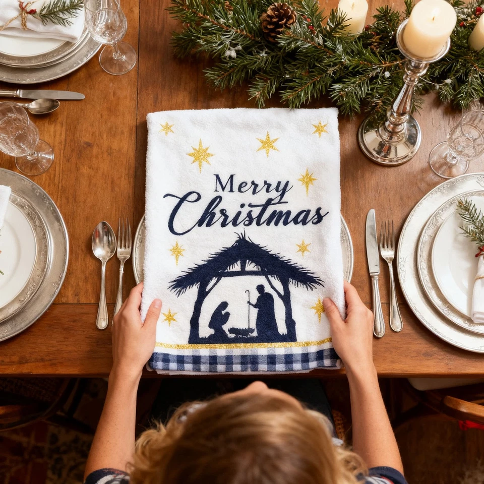 Toalla de Navidad Belén Tela Festiva Baño Toallas de Mano para el Hogar Foto 4 de 4