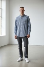 Chaps Logo Large Blue White Striped Button Down Dress Shirt Long Sleeve Office