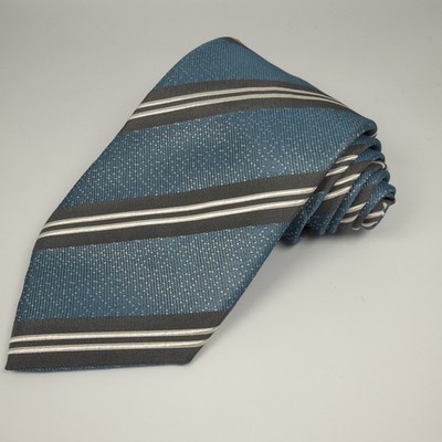 Marcello Vintage Blue Gray Silver Striped Men s Necktie Made In Italy Hand Made