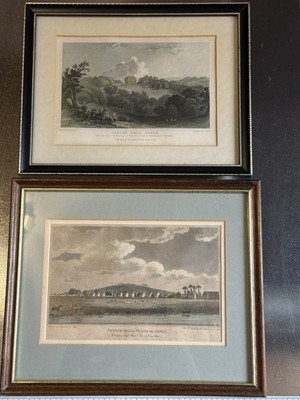 Pair of Antique 1832 Engravings: Copped Hall Essex & Powder Mills Waltham Abbey