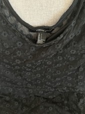 Forever 21 Black Floral Mesh Lace Lined Scoop Neck Cap Sleeve Mini Dress L