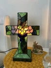 VINTAGE leaded Stained Glass Cross Accent Lamp BRAND NEW Tiffany style light