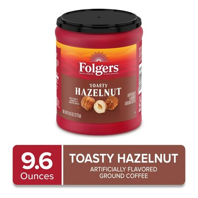 Folgers Toasty Hazelnut Artificially Flavored Ground Coffee, 9.6 oz Canister