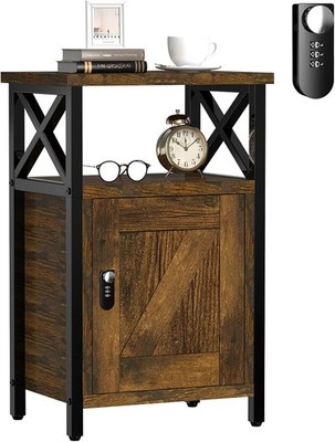 Night Stand with Locking Drawer, Bedside Table Rustic Brown Without Charger 