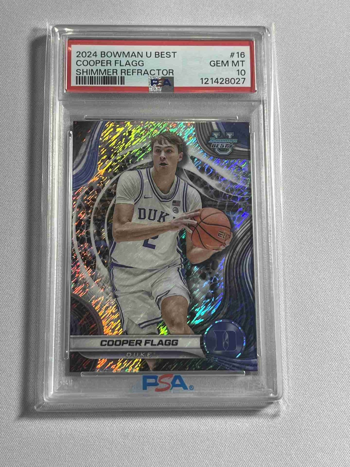 2024 Bowman University Best COOPER FLAGG #16 Shimmer Refractor PSA 10