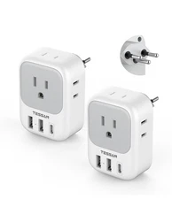 2 pcs Tessan Switzerland Power Adapter  4 Outlets 3 USB Charging Ports Travel
