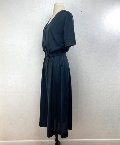 Vintage 40/50s Woman Dark Blue Nylon Dress Size 20 Large Career Modest Boho Goth - Picture 7 of 11