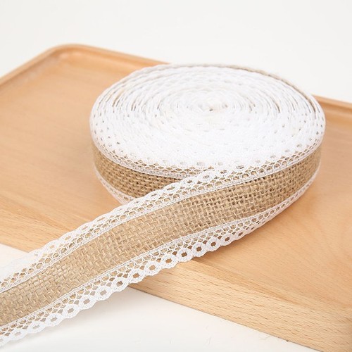 Natural Jute Burlap Ribbon White Lace Trim Rustic Vintage Ribbons Wedding Decor - Picture 14 of 19