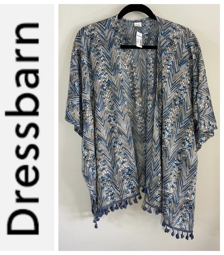 NWT Dressbarn Crochet Open Front Cardigan Tassel Hem One Size Swim Cover