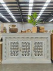 Antique Indian Hand Carved Vintage Timber Rustic Grey Painted Sideboard Buffet