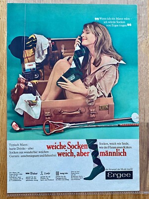 Ergee Socken Strumpf Mode Frau im Koffer Original 1966 Vintage Werbung Advert