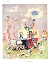 Rare 1950 British Cartoon by EMETT -- Vacation Trip WONKY CARAVAN Summer Travel
