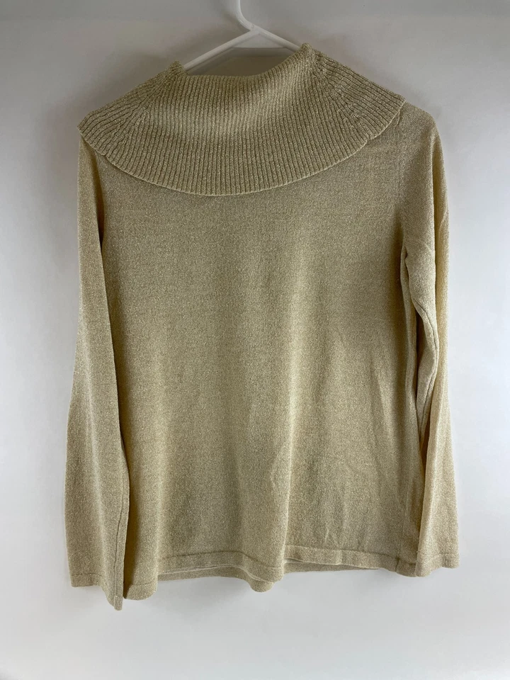 Suéter Judith Hart Para Mujer Talla S Dorado Metálico Mezcla Seda Vacaciones Capucha Cuello Foto 2 de 4