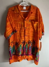 In Gear Men's Hawaiian Shirt New Bright Orange Palm Trees Surf Board XXL