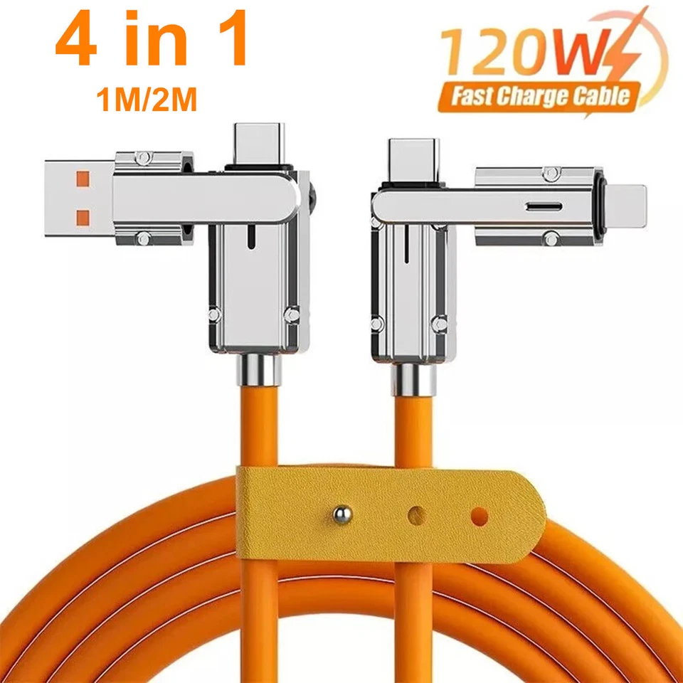 4-In-1 120W Super Fast Charging Cable Charger Data Cord Usb-C For iPhone Android - Image 3 of 4