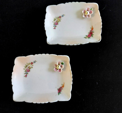 Vintage EPP & Co. Paul's Gifts 2 trinket dishes Floral with Applied Flower