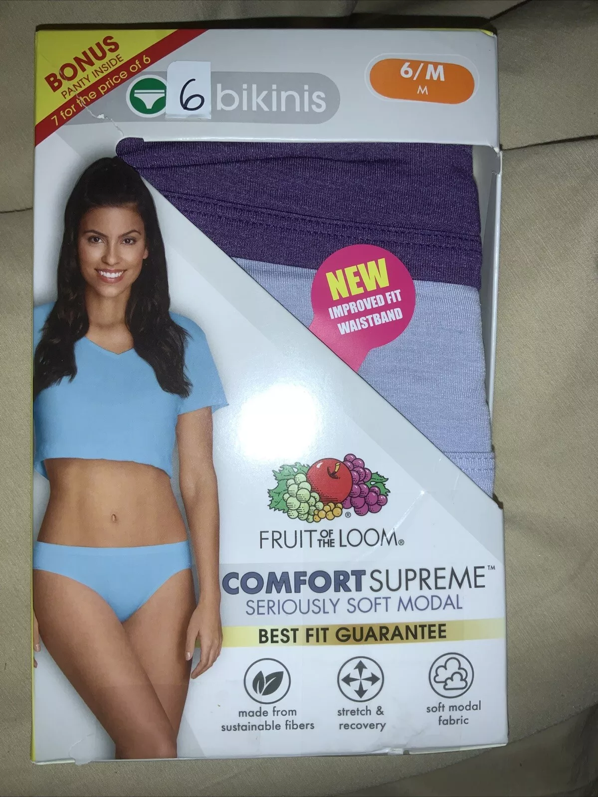 Bikinis femme FRUIT OF THE LOOM confort suprême modal stretch 6 pièces   Taille 6/M