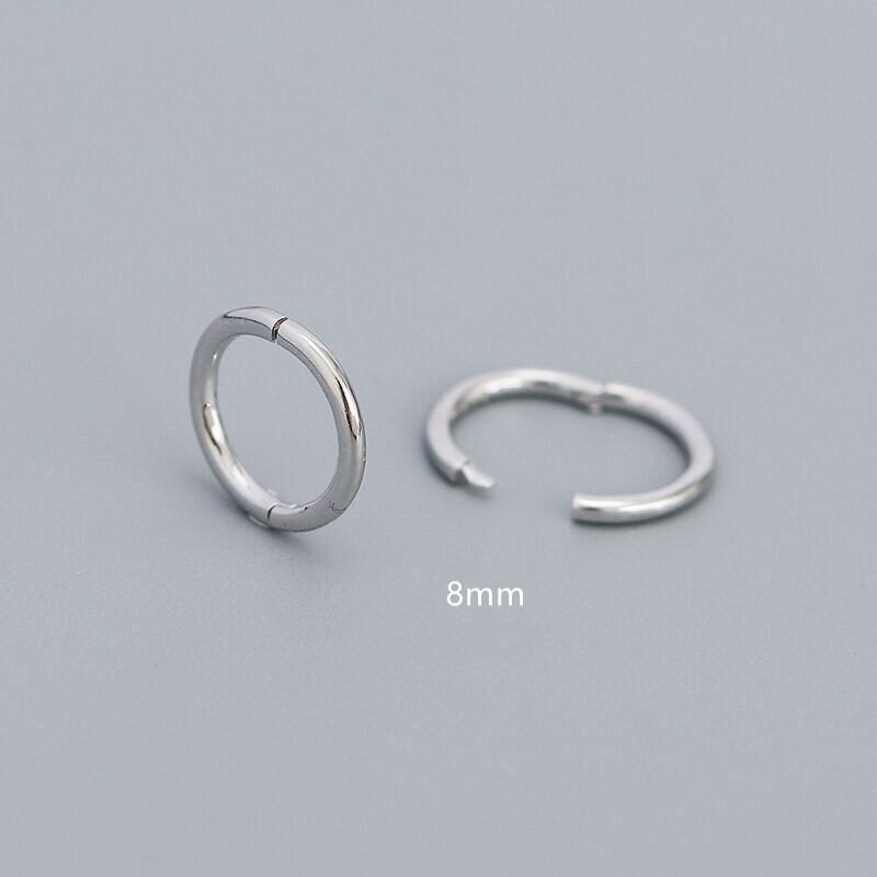 Anillo de aro con bisagras lisas de plata de ley 925 para dormir labio nariz oreja piercing