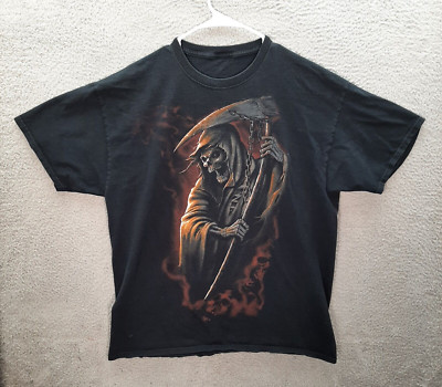 Biker Shirt Adult Large Black Grimm Reaper Skull Motorcycle Grunge Skater Metal
