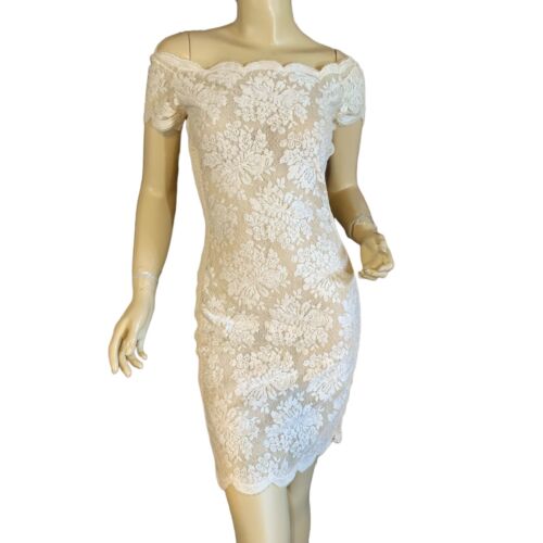 VINTAGE LA PERLA RITMO DI PERLA BEIGE CREAM LACE BODY CON MINI DRESS IT 42 US 6 - Picture 2 of 13
