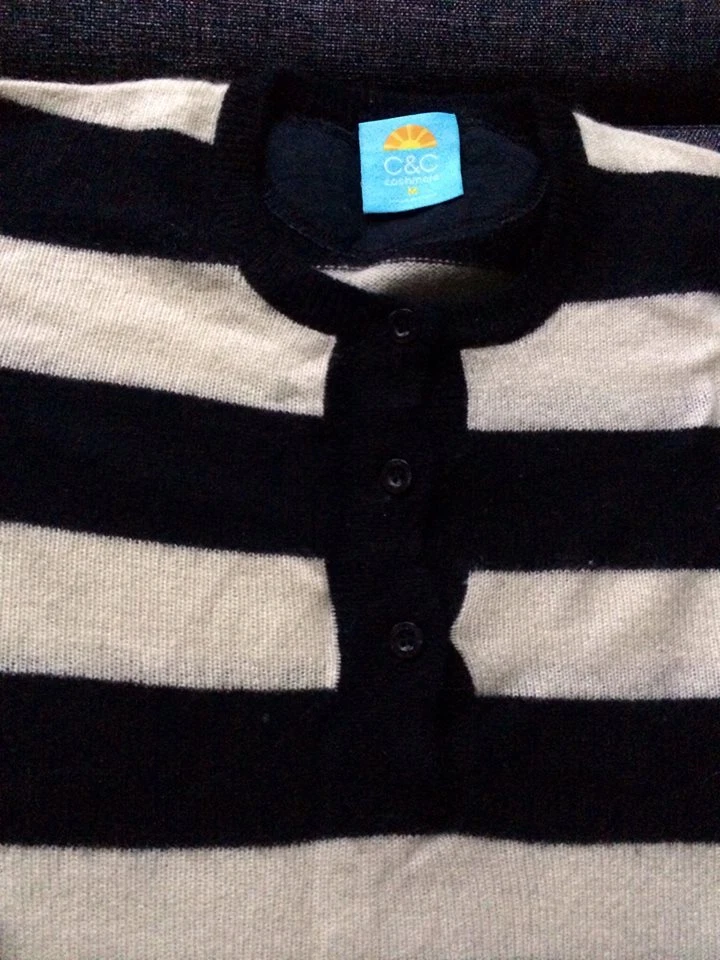 Kaschmir Strick Pullover Sweater POLO gestreift schwarz weiß S M ZARA Arket - Bild 2 von 4