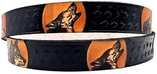 WOLF ANIMAL BASKET WEAVE EMBOSSED GENUINE COWHIDE LEATHER BELT USA MADE