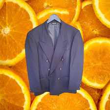 Pierre Cardin Blue with Bronze Buttons Double Breasted Blazer 100 Wool
