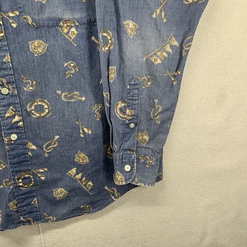 Vintage Nautica Medium Button Up Denim Jean Shirt Chambray All Over Print Soft - Picture 8 of 17