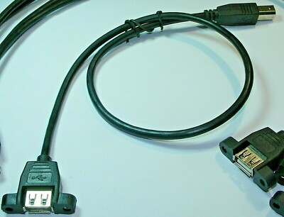 QTY5 USB BLACK CABLE 2.0 TYPE B MALE TO TYPE A FE PANEL MOUNT 12'' CORD EXPEDITE